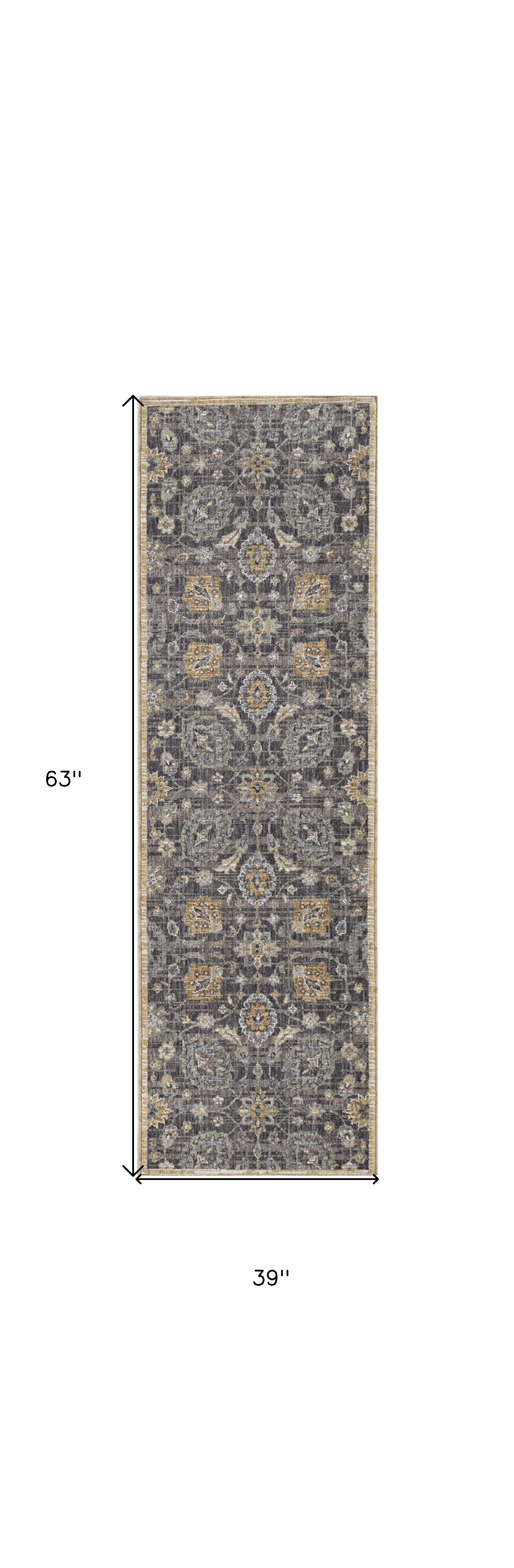 8' Taupe Machine Woven Vintage Traditional Indoor Runner Rug