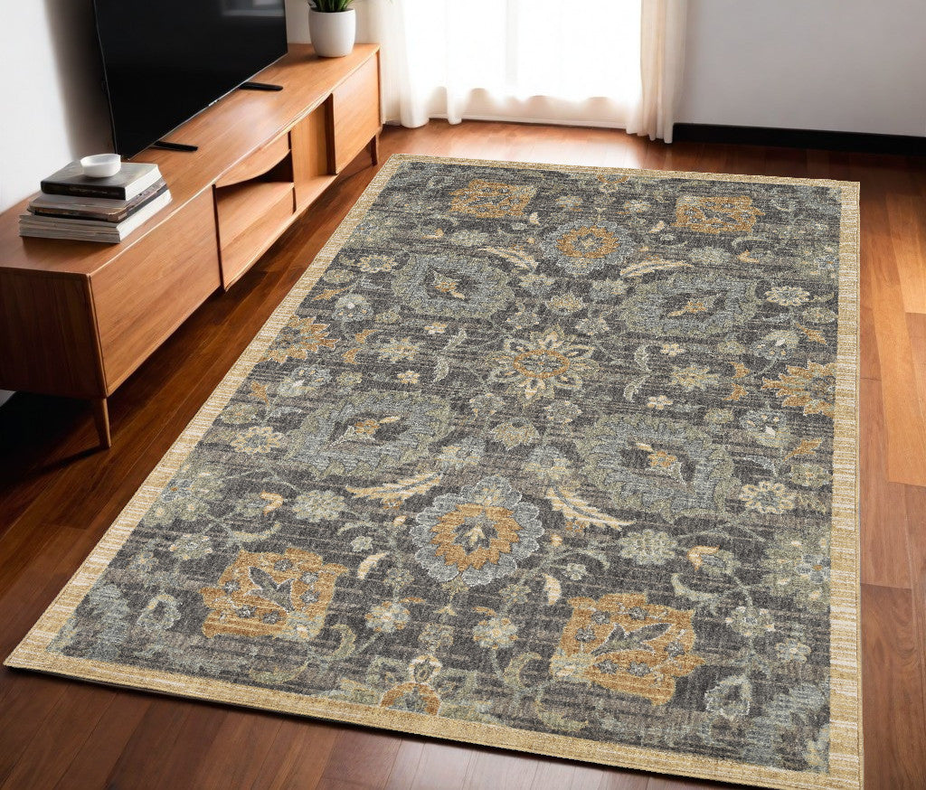 8' Taupe Machine Woven Vintage Traditional Indoor Runner Rug