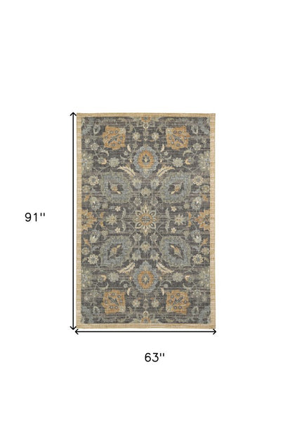 8' Taupe Orange And Gray Wool Floral Distressed Runner Rug