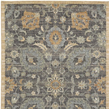 8' Taupe Orange And Gray Wool Floral Distressed Runner Rug