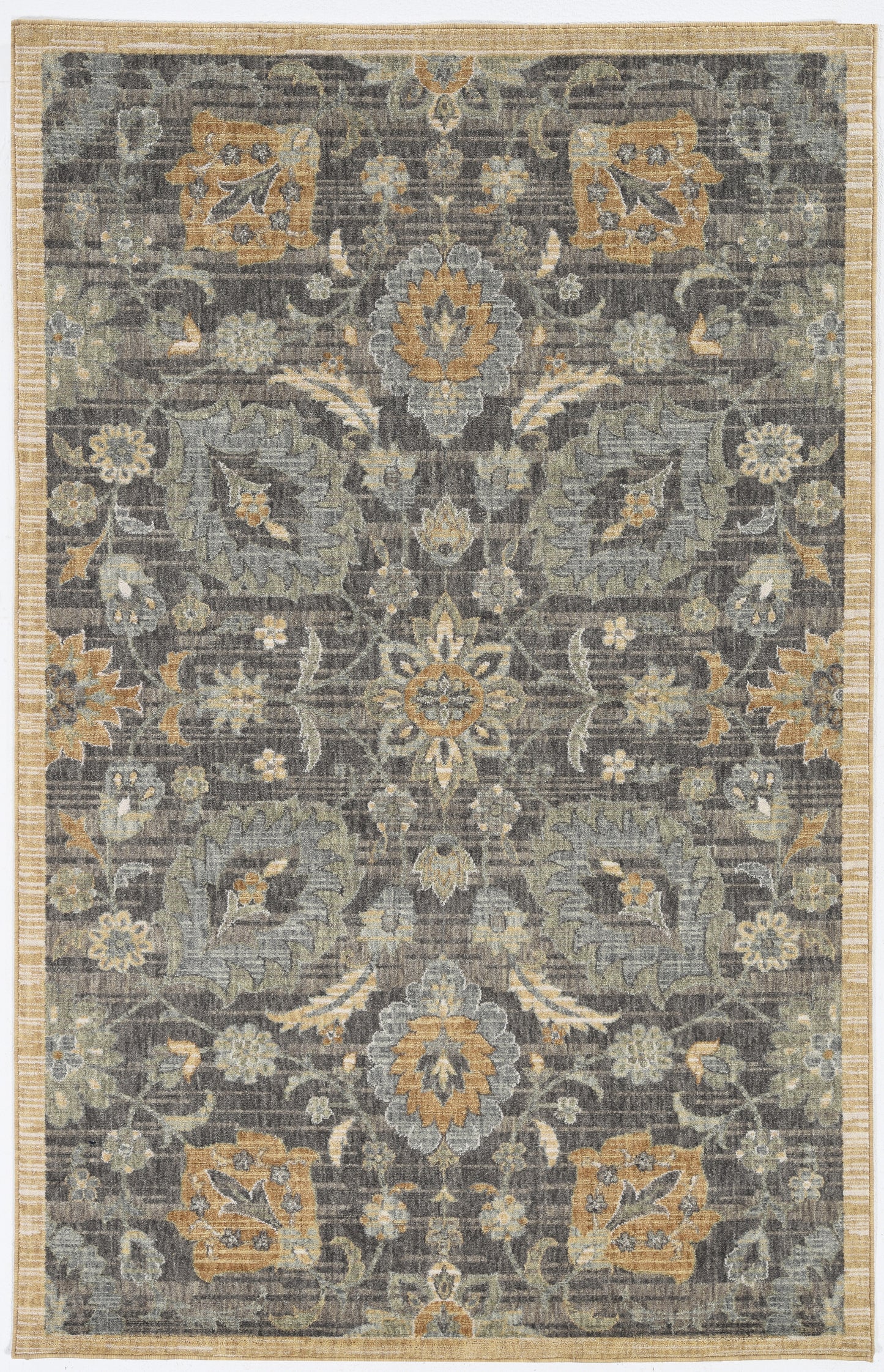 2'X3' Taupe Machine Woven Vintage Floral Traditional Indoor Accent Rug