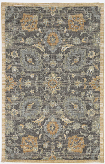 8' Taupe Orange And Gray Wool Floral Distressed Runner Rug