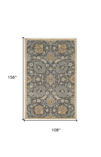 8' Taupe Orange And Gray Wool Floral Distressed Runner Rug