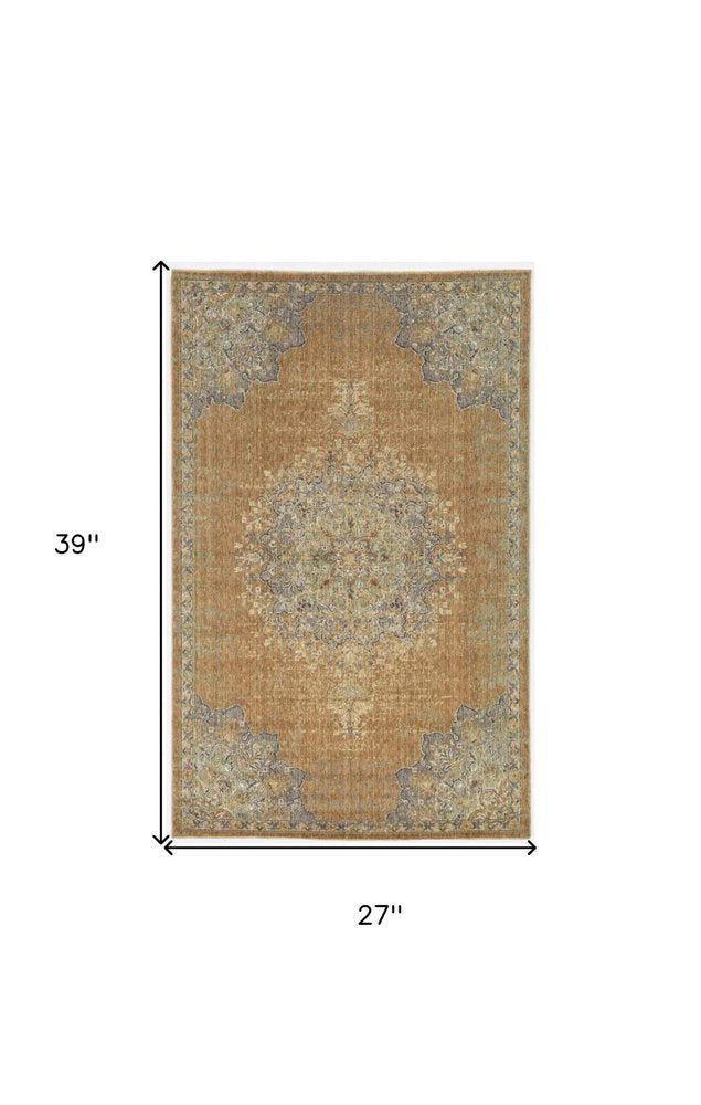 2' X 3' Brown And Gray Wool Medallion Area Rug
