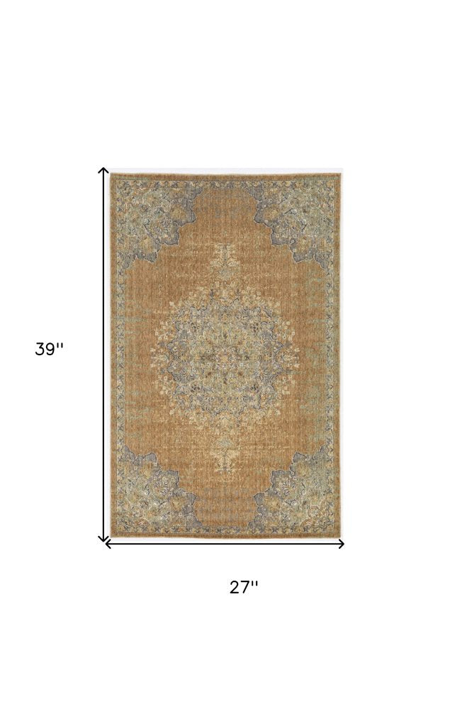 8' X 11' Brown And Gray Wool Medallion Distressed Area Rug