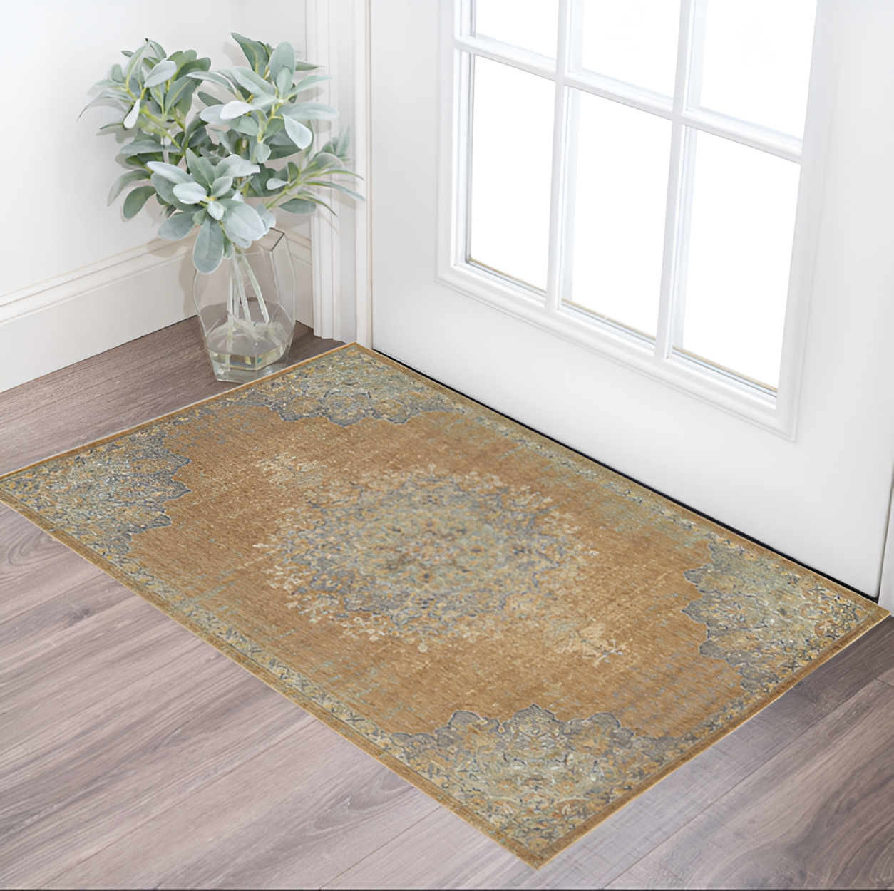 2' X 3' Coffee Wool Medallion Area Rug