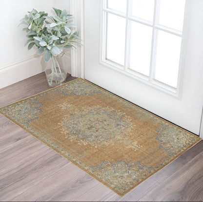 9' X 13' Brown And Gray Wool Medallion Area Rug
