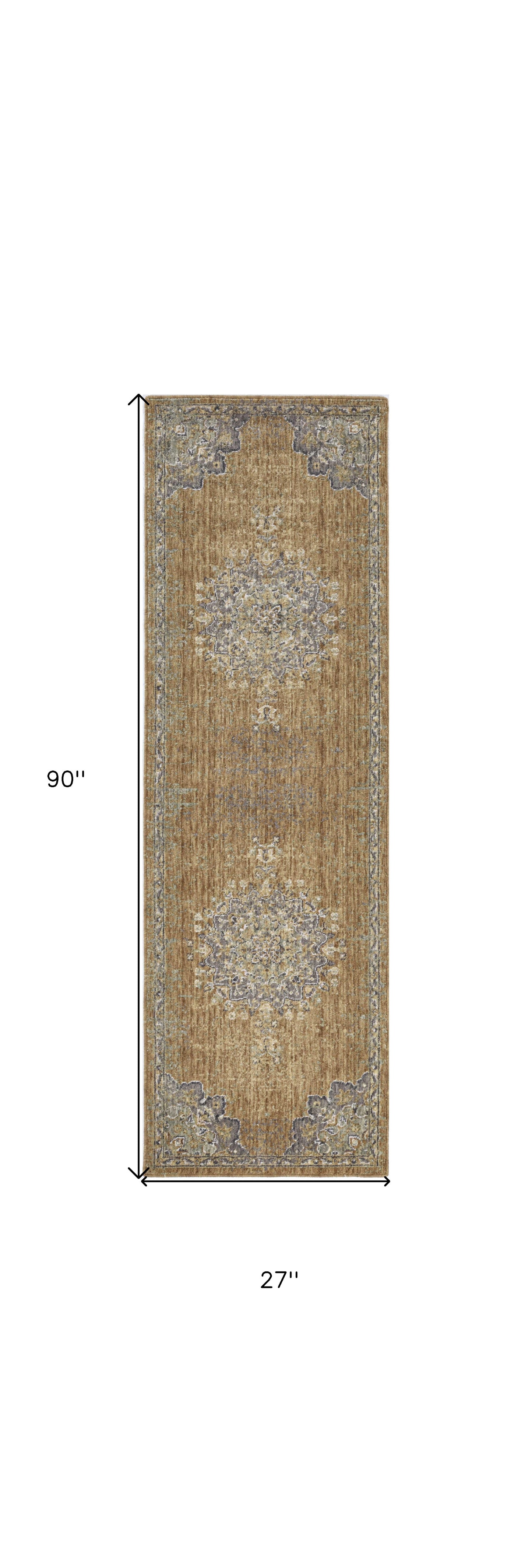 8' X 11' Coffee Brown Machine Woven Floral Medallion Indoor Area Rug