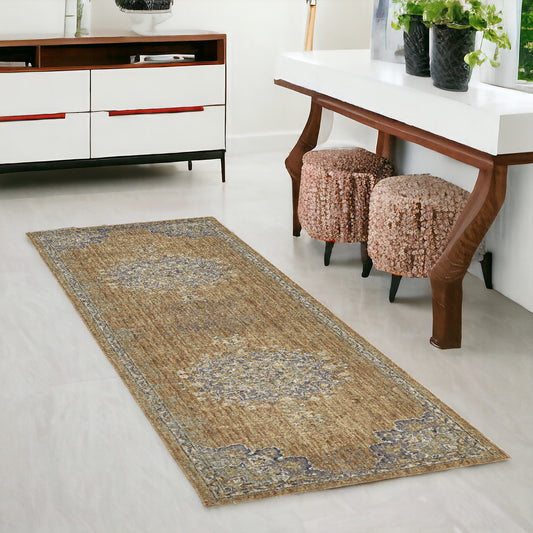 3' X 5' Coffee Brown Machine Woven Floral Medallion Indoor Area Rug