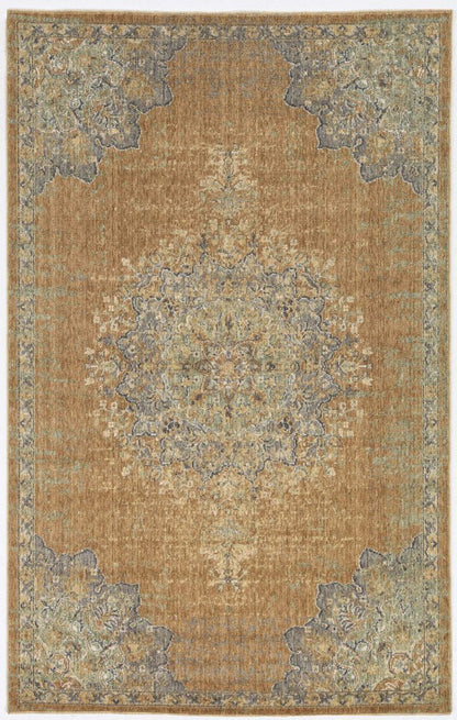 8' X 11' Brown And Gray Wool Medallion Distressed Area Rug