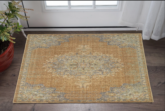 2' X 3' Coffee Wool Medallion Area Rug