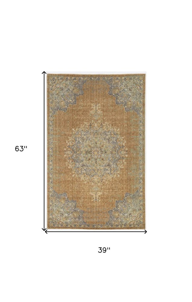 2' X 3' Brown And Gray Wool Medallion Area Rug