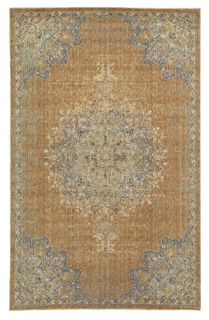 9' Brown And Gray Wool Medallion Distressed Round Rug