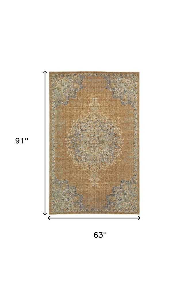 2' X 3' Brown And Gray Wool Medallion Area Rug