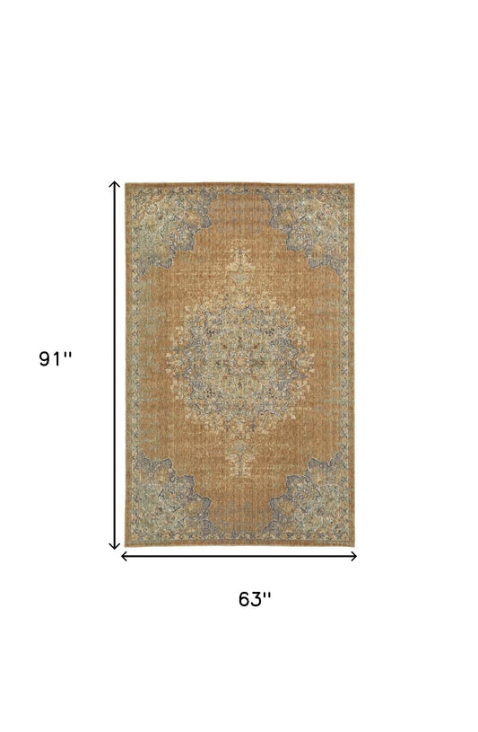 3' X 5' Coffee Brown Machine Woven Floral Medallion Indoor Area Rug