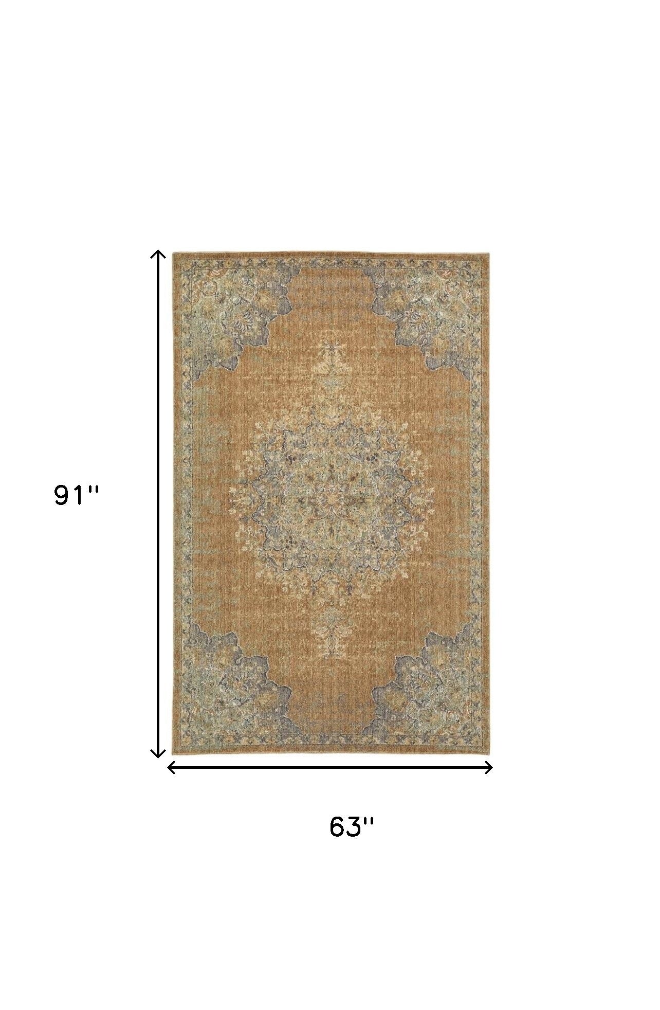 8' X 11' Coffee Brown Machine Woven Floral Medallion Indoor Area Rug