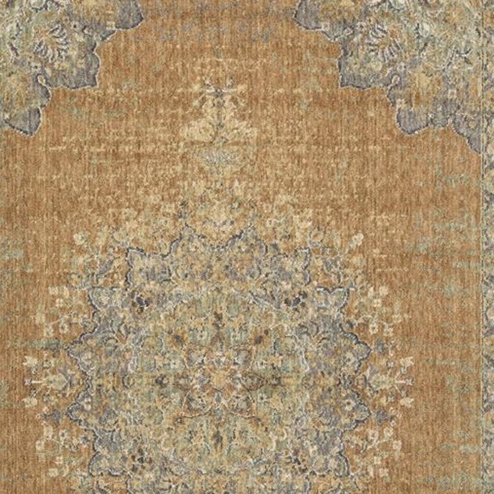 8' X 11' Coffee Brown Machine Woven Floral Medallion Indoor Area Rug