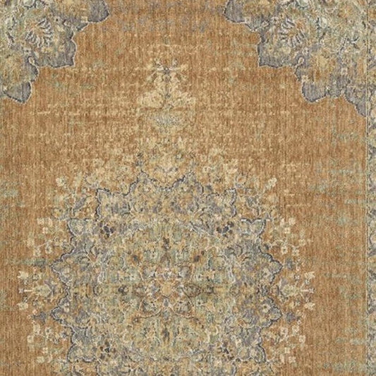 3' X 5' Brown And Gray Wool Medallion Area Rug