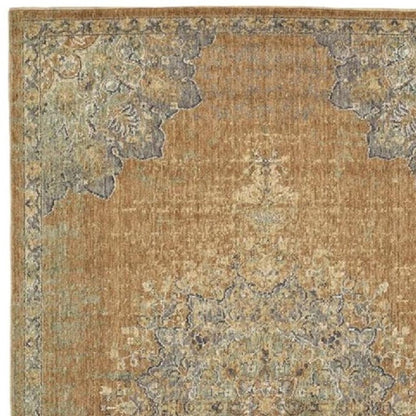 9' Brown And Gray Wool Medallion Distressed Round Rug