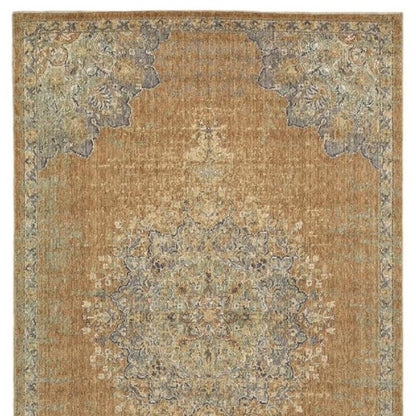 2' X 3' Brown And Gray Wool Medallion Area Rug