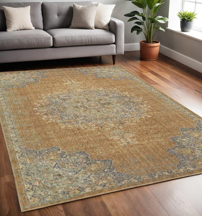 9' X 13' Brown And Gray Wool Medallion Area Rug
