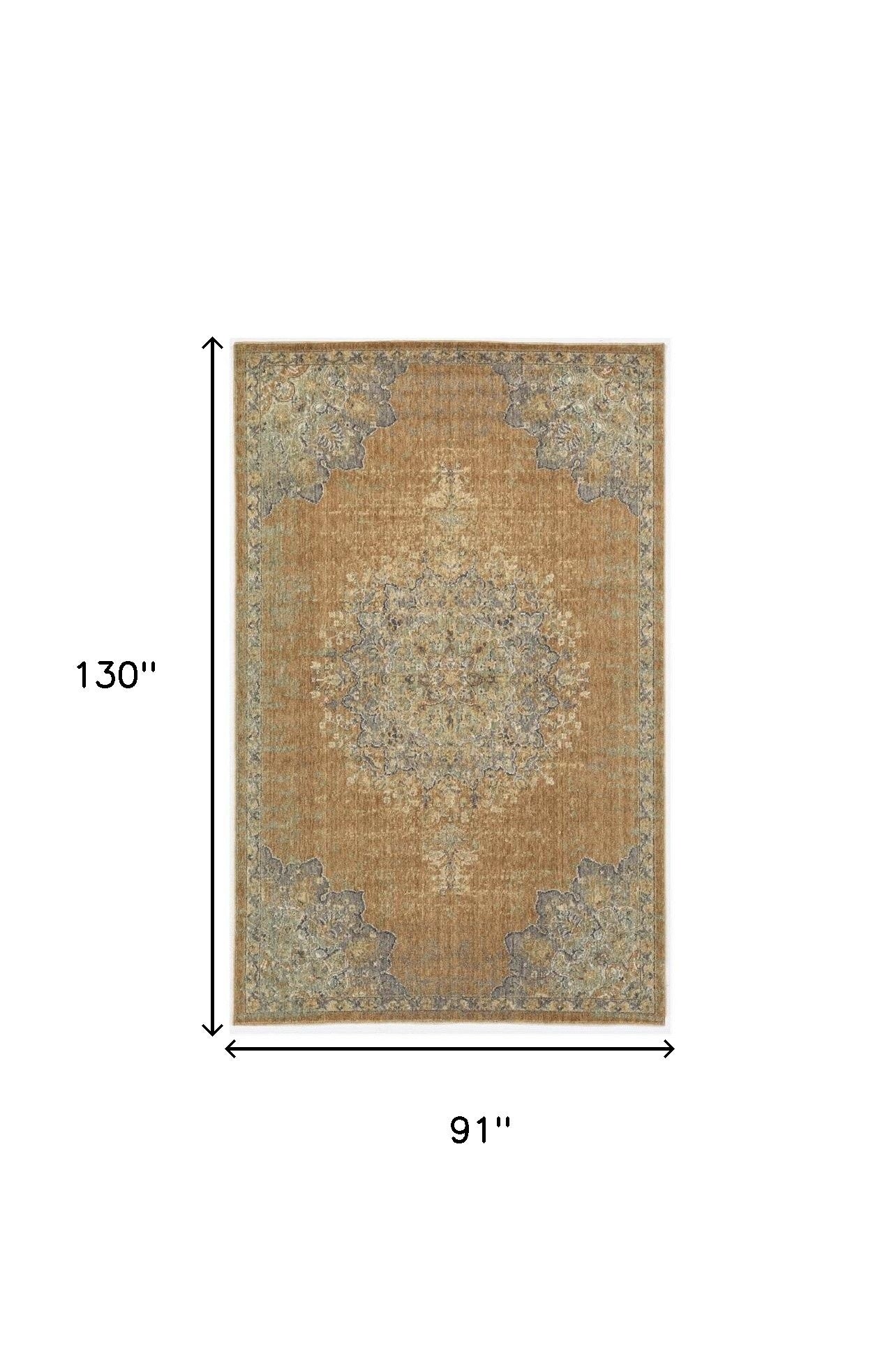 8' X 11' Coffee Brown Machine Woven Floral Medallion Indoor Area Rug