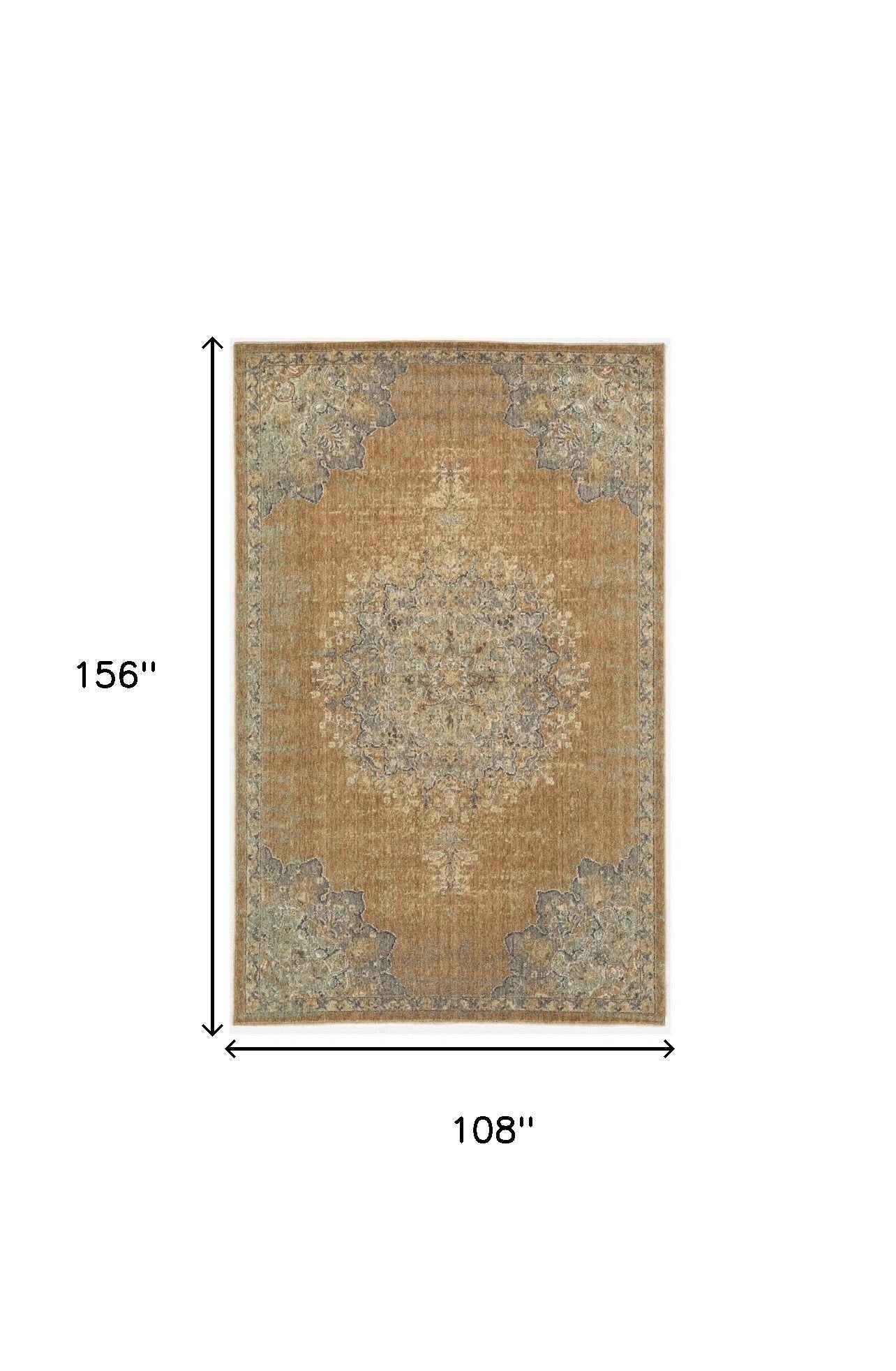 8' X 11' Coffee Brown Machine Woven Floral Medallion Indoor Area Rug