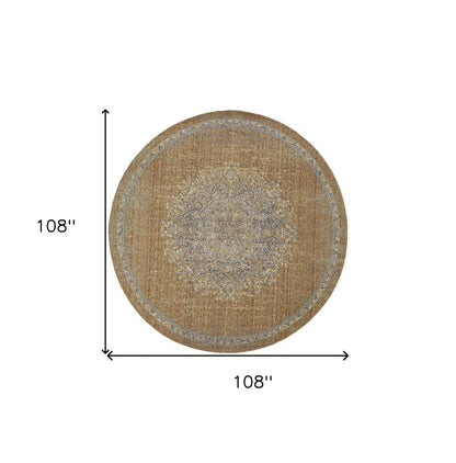 2' X 3' Brown And Gray Wool Medallion Area Rug