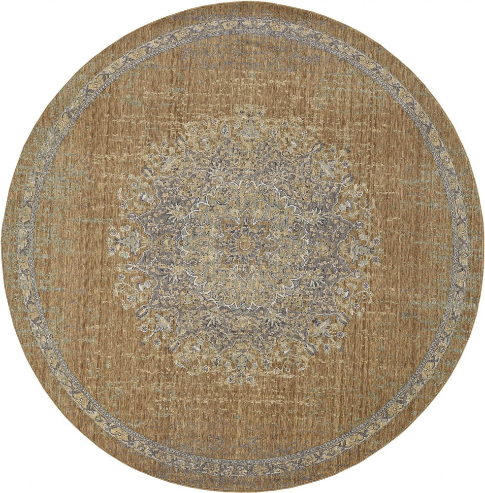 2' X 3' Brown And Gray Wool Medallion Area Rug