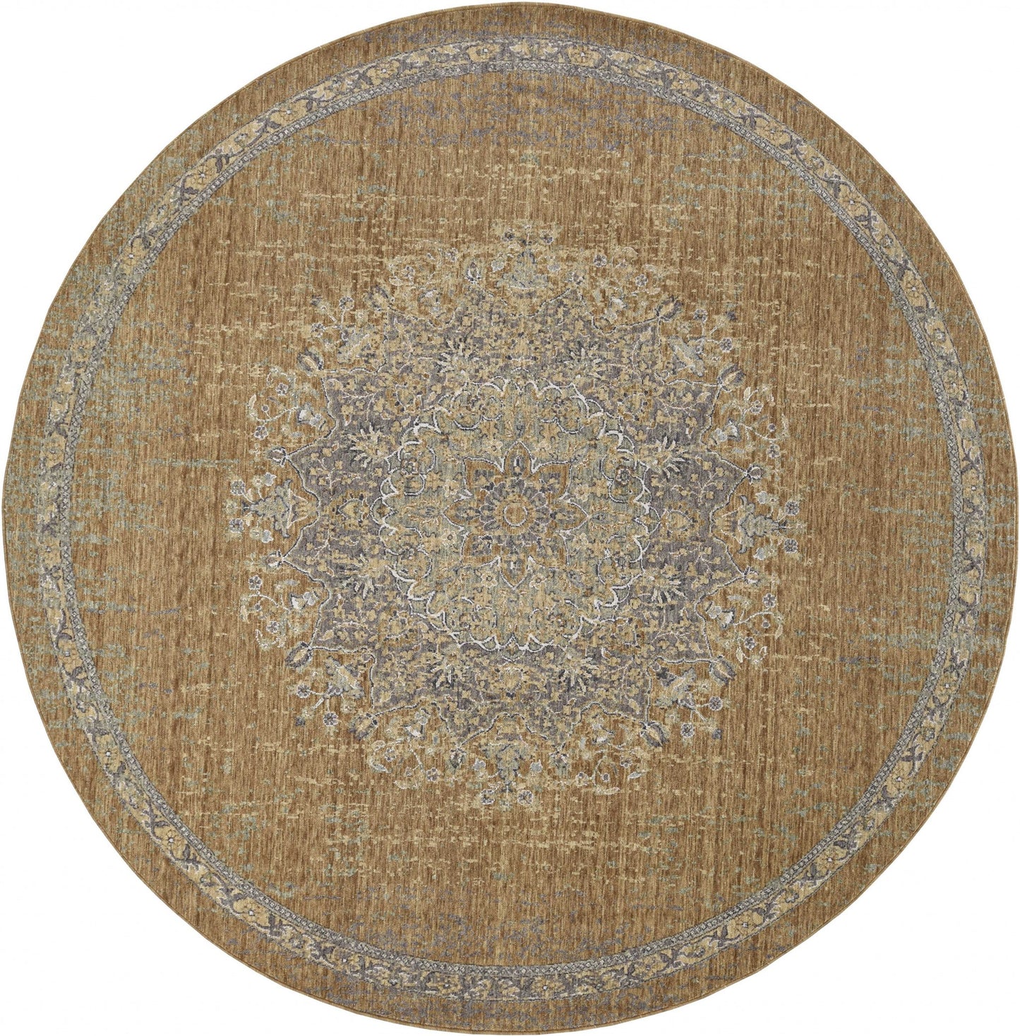 8' X 11' Coffee Brown Machine Woven Floral Medallion Indoor Area Rug