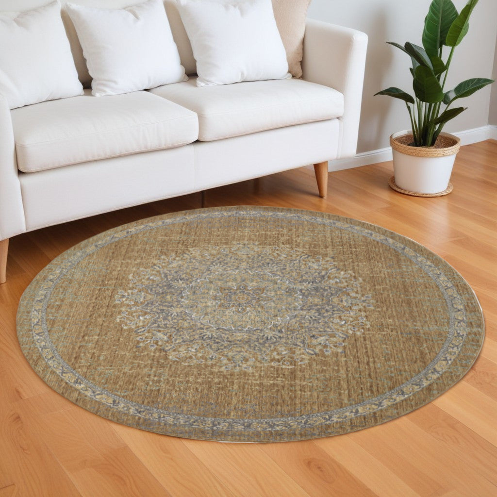 2' X 3' Coffee Wool Medallion Area Rug