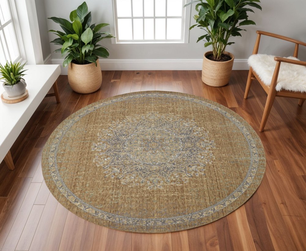 2' X 3' Brown And Gray Wool Medallion Area Rug