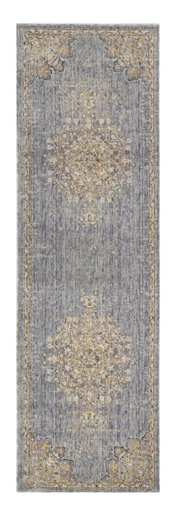 8' Slate Gray And Orange Wool Medallion Distressed Runner Rug