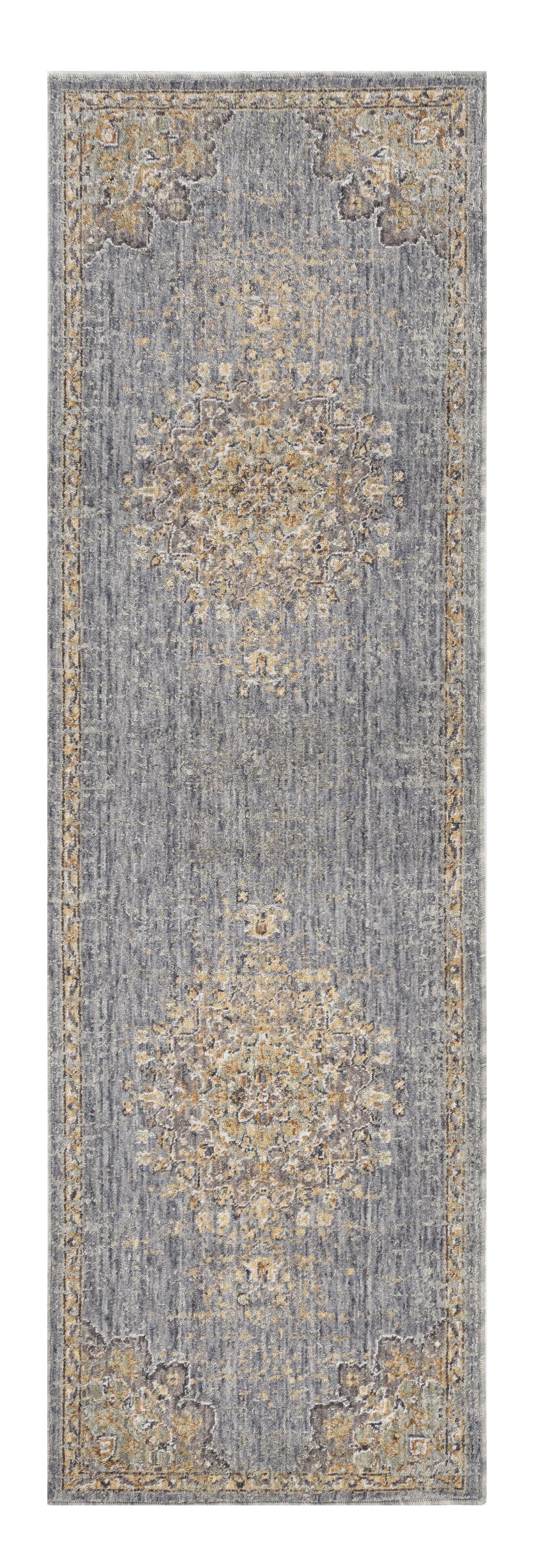 8' Slate Grey Machine Woven Vintage Traditional Indoor Runner Rug