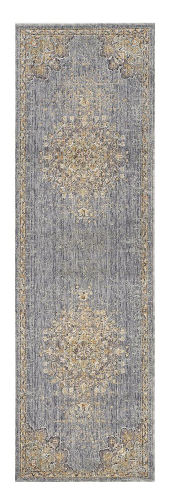 8' Slate Gray And Orange Wool Medallion Distressed Runner Rug