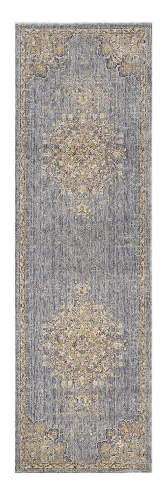 9' Slate Gray And Orange Wool Medallion Distressed Round Rug