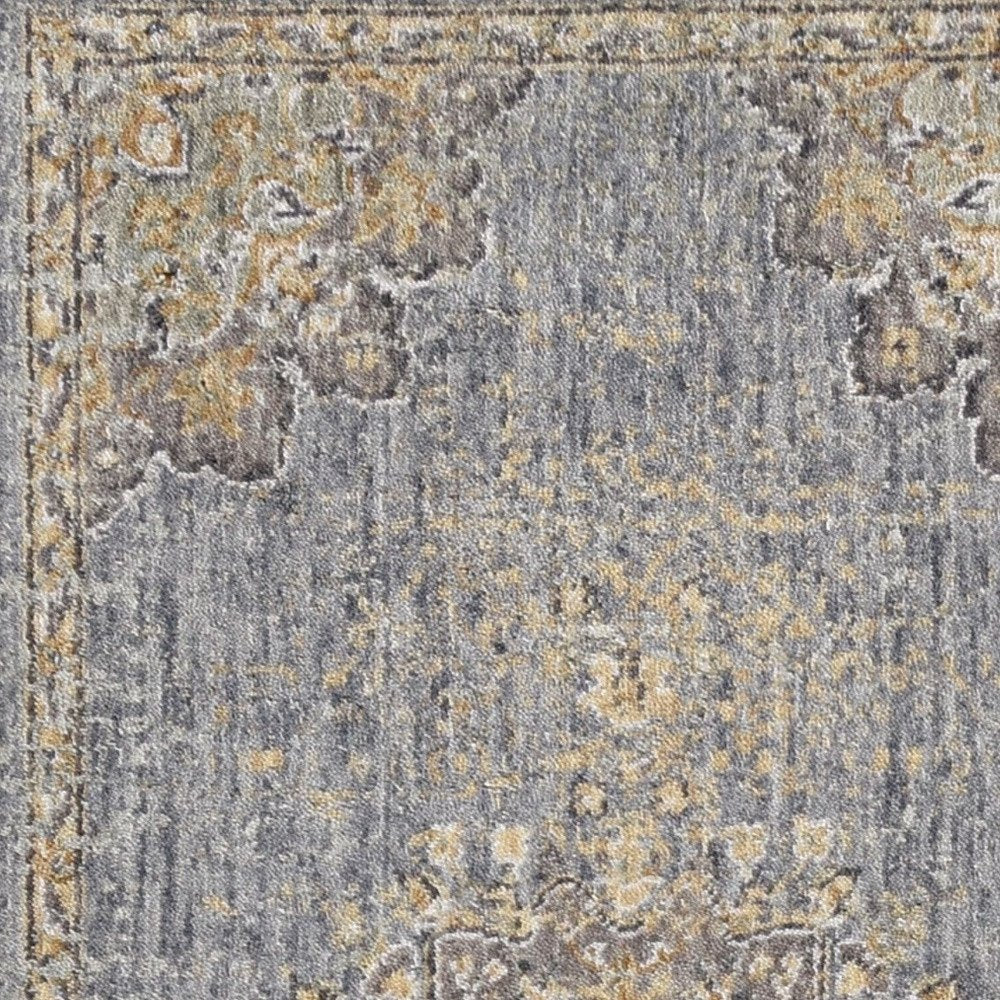 9' X 13' Slate Gray And Orange Wool Medallion Area Rug
