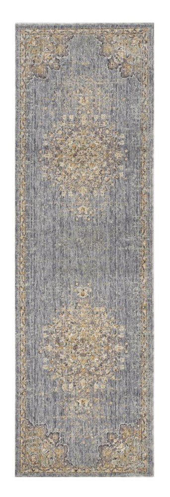 8' Slate Gray And Orange Wool Medallion Distressed Runner Rug
