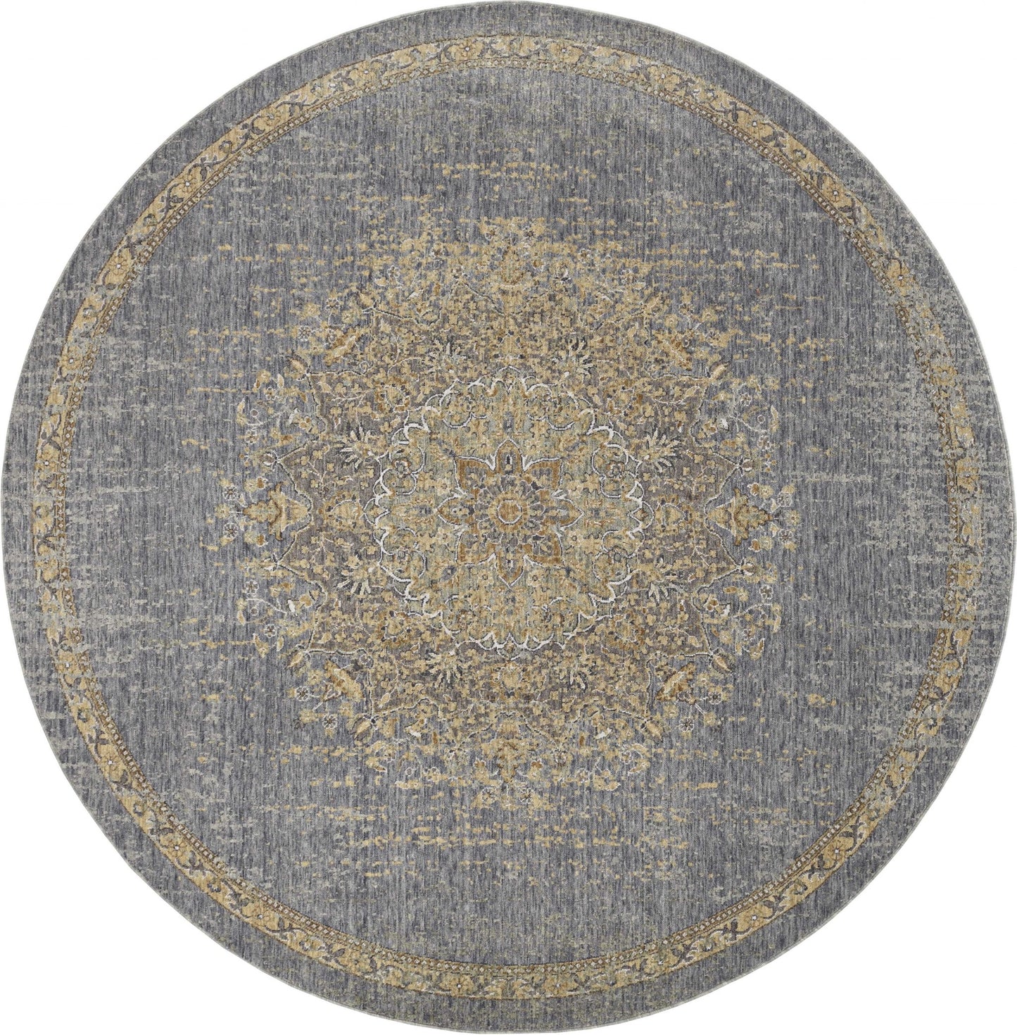 3' X 5' Slate Grey Medallion Bordered Wool Indoor Area Rug
