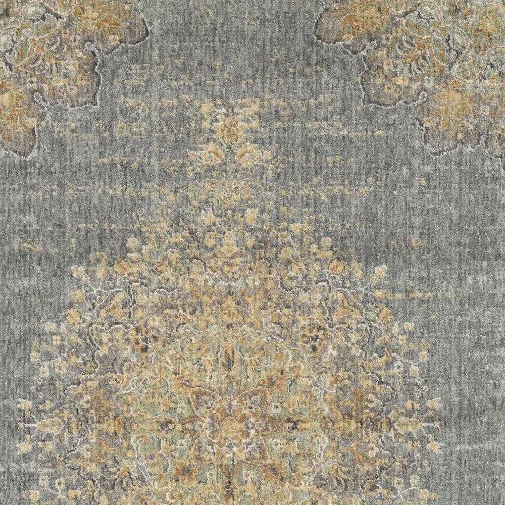 8' Slate Gray And Orange Wool Medallion Distressed Runner Rug