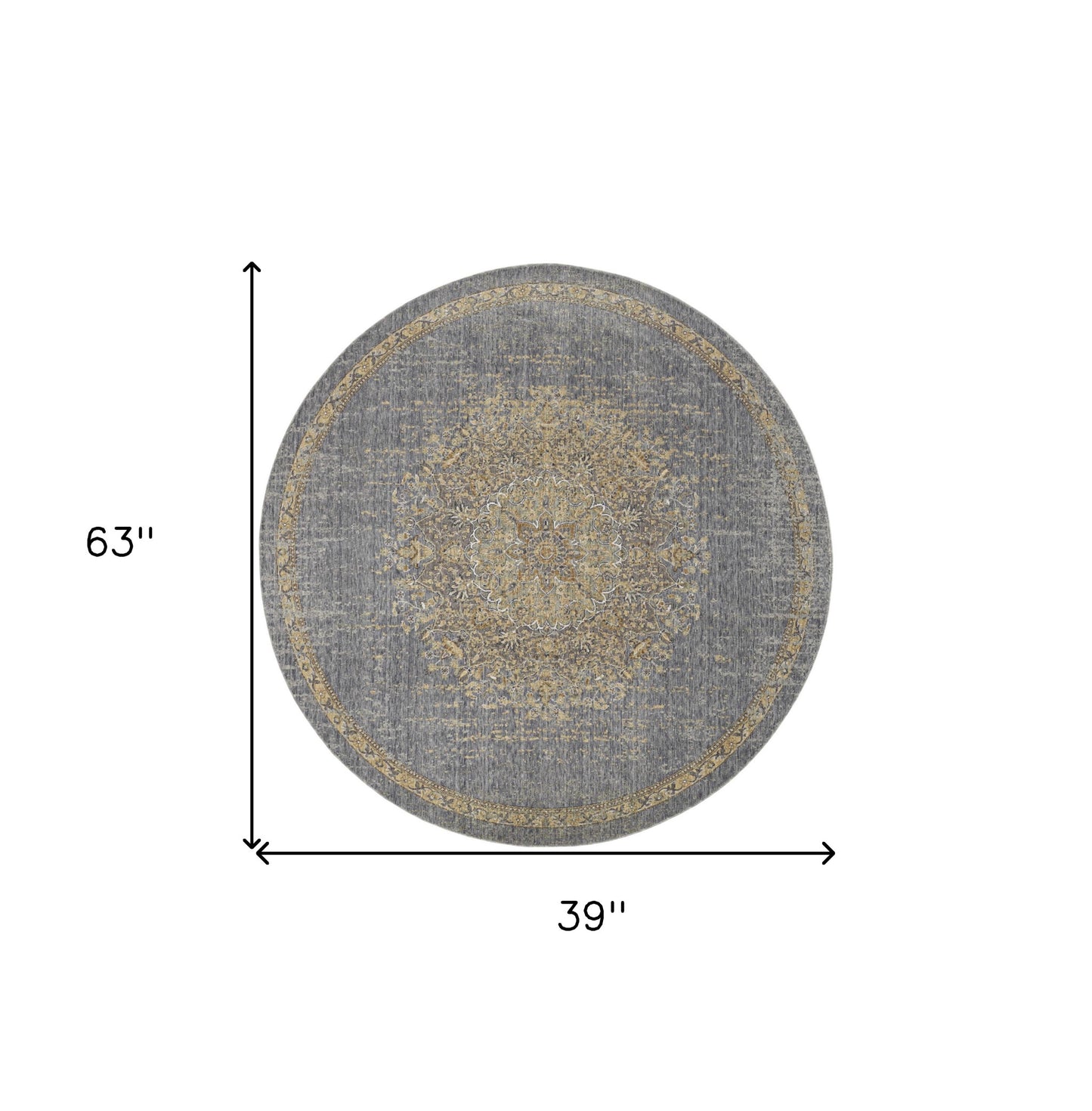 3' X 5' Slate Grey Medallion Bordered Wool Indoor Area Rug