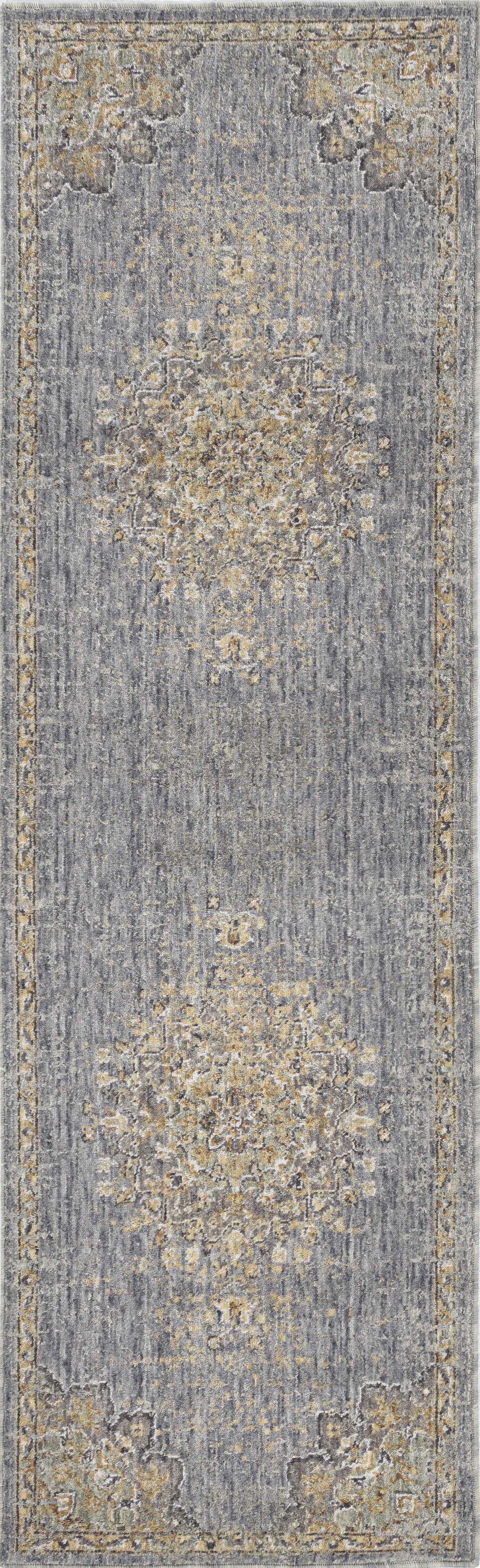 8' Slate Grey Machine Woven Vintage Traditional Indoor Runner Rug