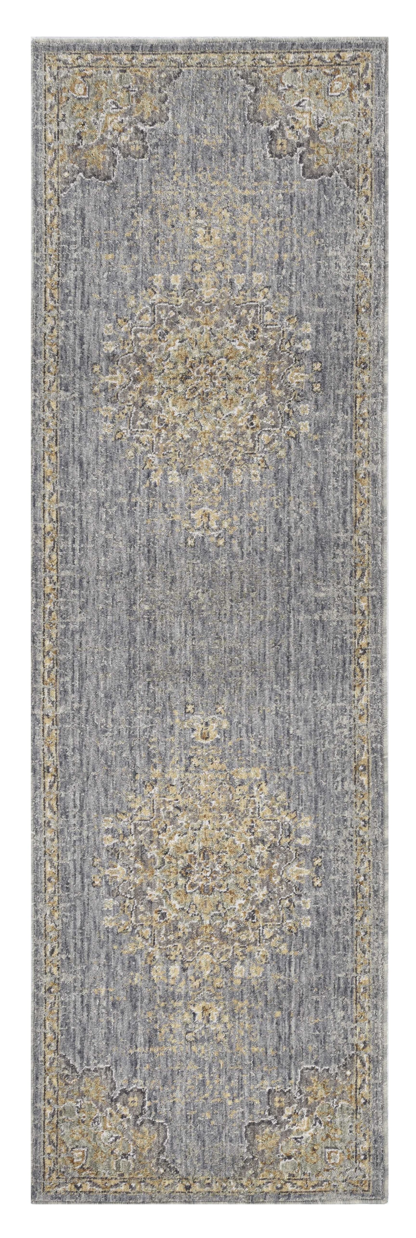 3' X 5' Slate Grey Medallion Bordered Wool Indoor Area Rug