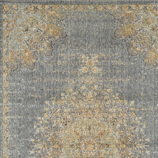 3' X 5' Slate Gray And Orange Wool Medallion Distressed Area Rug