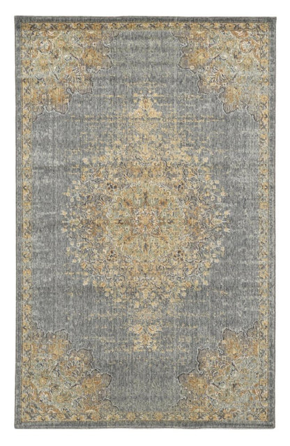 8' Slate Gray And Orange Wool Medallion Distressed Runner Rug