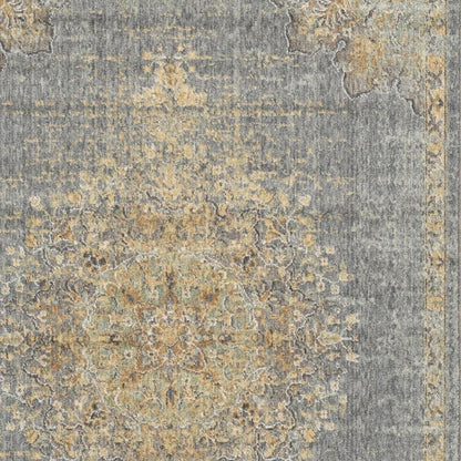 8' Slate Gray And Orange Wool Medallion Distressed Runner Rug