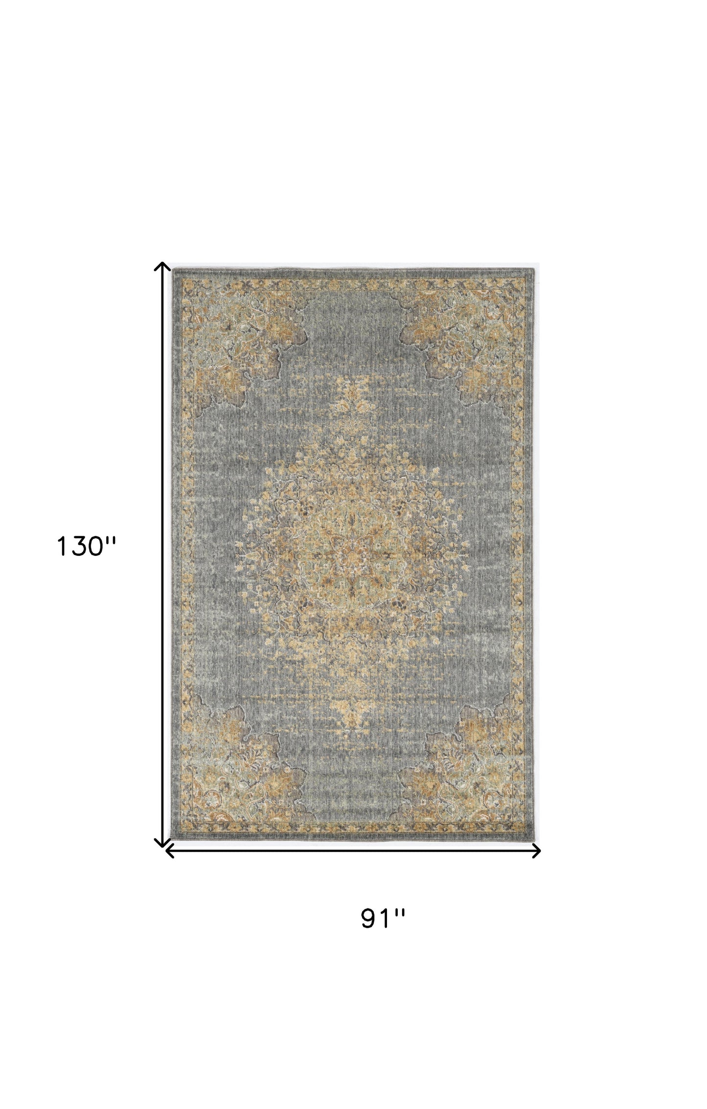 8' Slate Grey Machine Woven Vintage Traditional Indoor Runner Rug