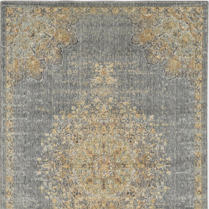 9' X 13' Slate Gray And Orange Wool Medallion Area Rug