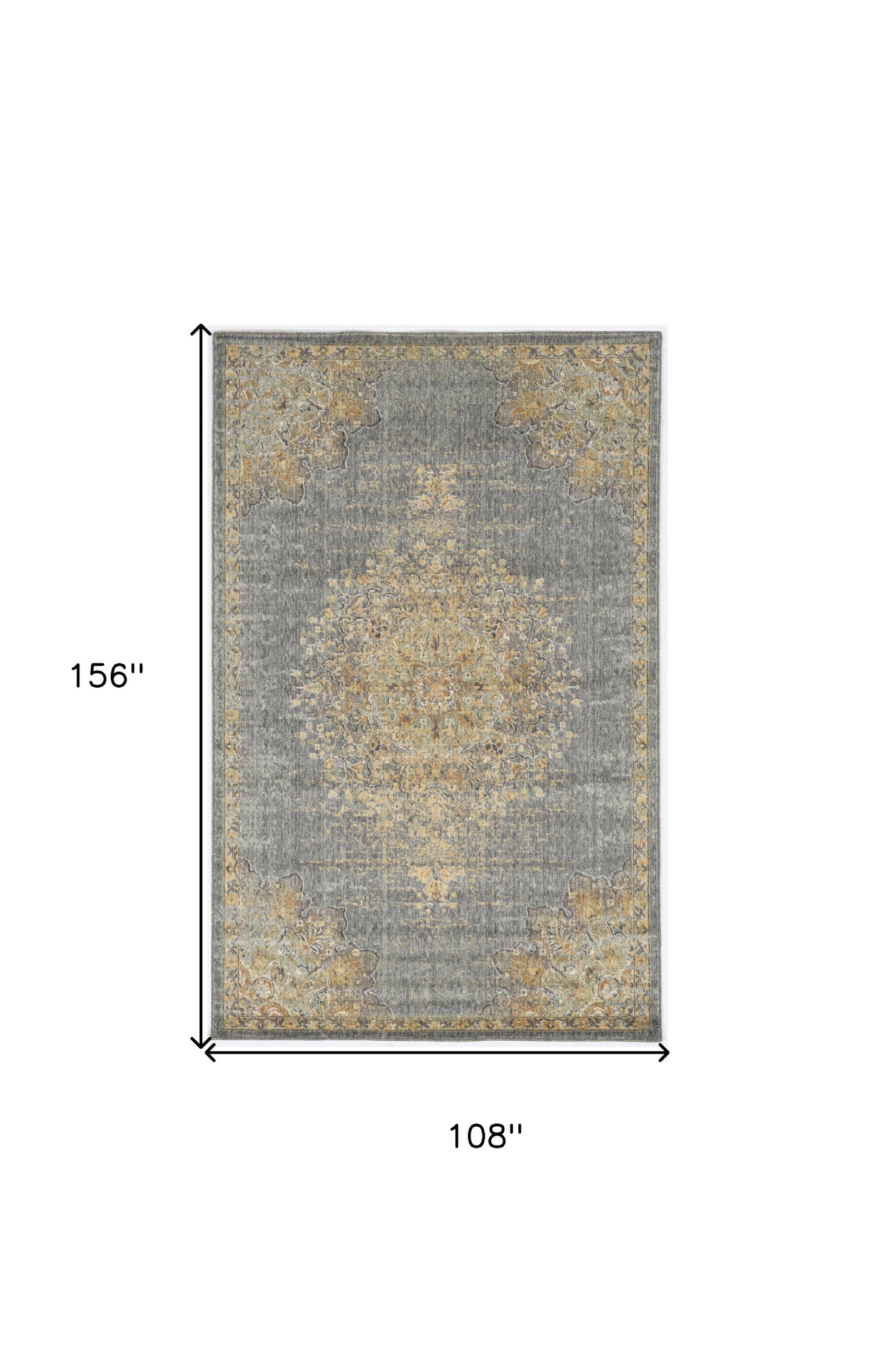 8' Slate Grey Machine Woven Vintage Traditional Indoor Runner Rug