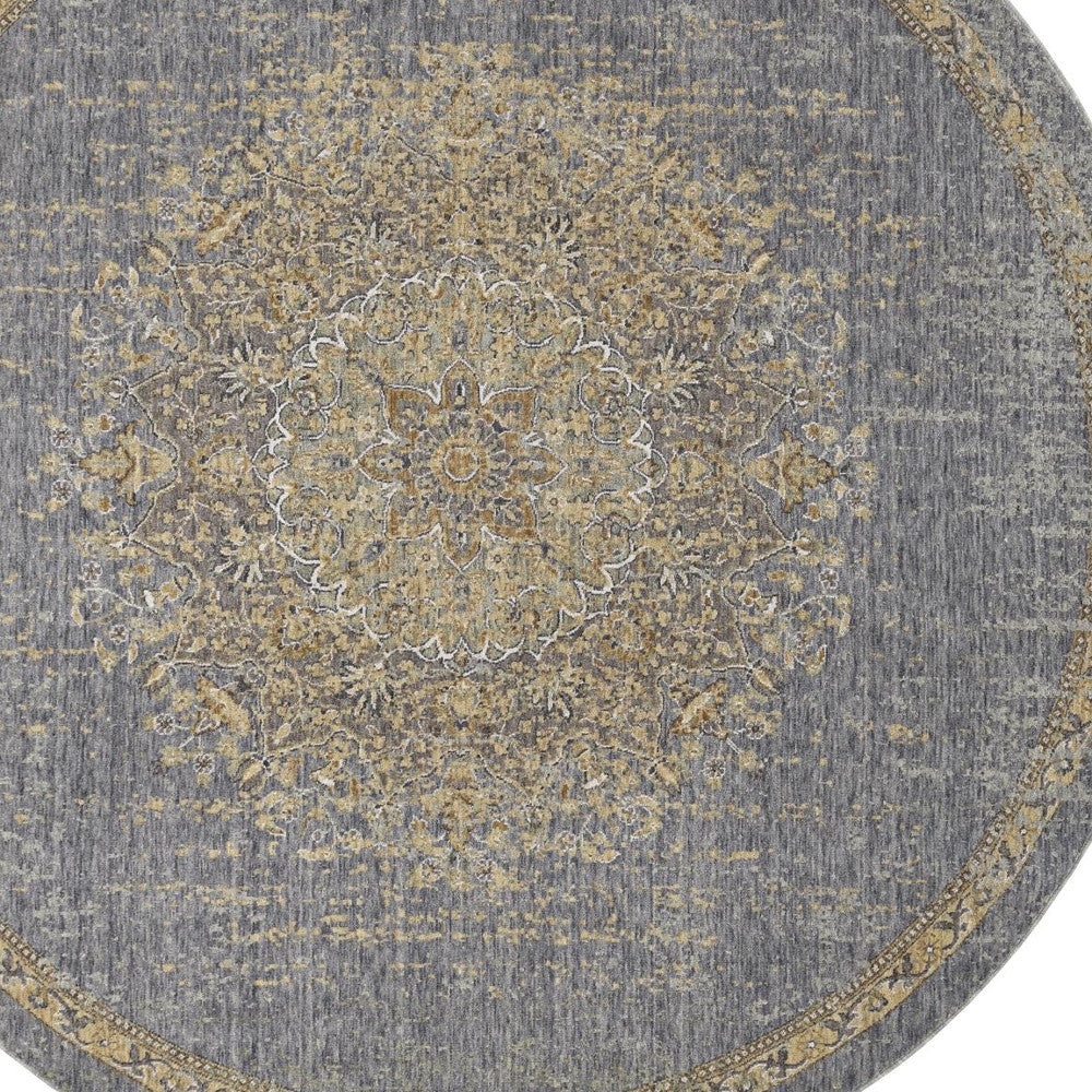 3' X 5' Slate Grey Medallion Bordered Wool Indoor Area Rug